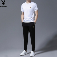 花花公子品牌男装夏天冰爽时尚潮流休闲运动套装薄男士短袖T恤长裤子