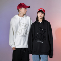 ROSUYA日系2021秋冬新款潮牌立体植绒小熊情侣连帽卫衣