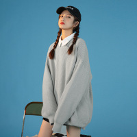 ROSUYA中性主推2021秋冬新款慵懒风百搭圆领针织纯色毛衣