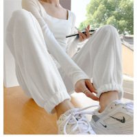 ROSUYA白色运动裤女裤子春秋季直筒宽松显瘦卫裤休闲萝卜哈伦裤2021新款