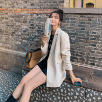 ROSUYA2021秋季新款时尚韩版修身显瘦小西装女装英伦风杏色小西服外套