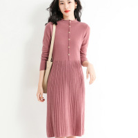 ROSUYA2021新款半高领连衣裙女秋冬中长款修身过膝针织打底毛衣长裙