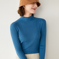 ROSUYA21秋季新款气质内搭半高领抽条针织衫韩版修身毛衣女士长袖打底衫