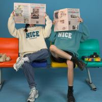 ROSUYA短外套2021秋冬新款复古大字母潮流植绒印花宽松毛衣