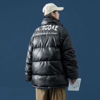 ROSUYA亮面PU皮棉服女2021年新款宽松羽绒棉衣设计感立领外套