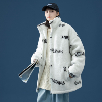 ROSUYA2021年秋冬印花羊羔毛绒宽松加厚立领外套女