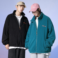 ROSUYA2021秋冬新款百搭撞色字母刺绣摇粒绒外套