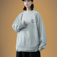 ROSUYA假两件长袖开叉圆领春秋小愁脸宽松情侣款卫衣女