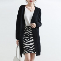 ROSUYA2021年秋装新款针织开衫中长款外搭百搭显瘦宽松毛衣外套女潮