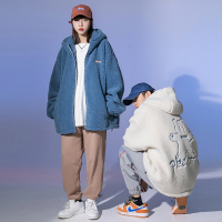 ROSUYA2021冬季新款潮牌情侣小熊刺绣羊羔绒棉衣外套