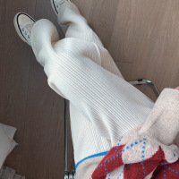 ROSUYA白色阔腿裤女秋冬加绒加厚垂感针织高腰直筒宽松雪尼尔拖地