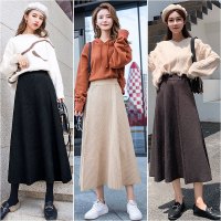 ROSUYA针织半身裙女秋冬高腰a字裙中长款显瘦黑色垂坠感春秋季大摆裙