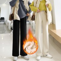 ROSUYA单扣加绒毛呢哈伦裤女裤2021新款高腰显瘦宽松萝卜米白色裤子