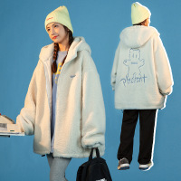 ROSUYA2021冬季新款潮牌情侣小熊刺绣羊羔绒棉衣外套