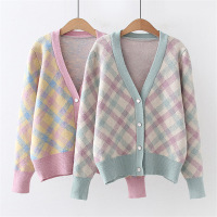 ROSUYA秋装新款甜美开衫彩虹针织衫女V领学院风单排扣百搭上衣