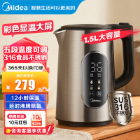 美的(Midea)电热水壶烧水壶保温热水壶1.5L大屏温显5段控温沸腾除氯316不锈钢MK-SEK1511