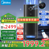 美的(Midea)空气净化器78㎡大面积净化分解甲醛除异味PM2.5轻音四重传感实时监控显示KJ700G-S7线下同款
