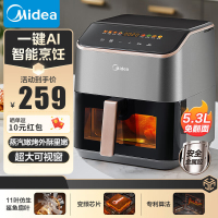 美的(Midea)AI空气炸锅 不用翻面 家用全自动 可视 实用大容量 炸烤箱一体机 智能 金属内腔 5.3L KZC5