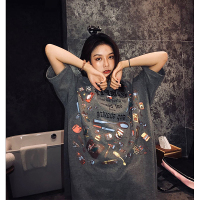 婕秘2021新款蹦迪女装元素港风宽松t恤女短袖中长款ulzzang上衣ins潮