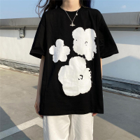 婕秘纯棉t恤女ins潮夏季短袖宽松韩版黑色上衣2021新款春秋打底衫内搭