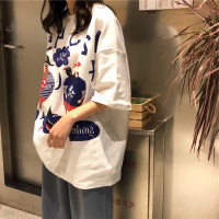 婕秘2021早春韩版大版宽松cec短袖t恤女mschf慵懒港风百搭丧系上衣服
