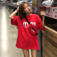婕秘网红同款蹦迪衣服女ins潮韩版2019新款宽松中长款原宿风短袖t恤女