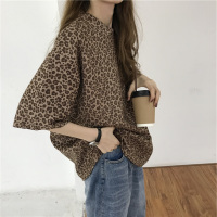 婕秘2019流行上衣欧货大版超火cec短袖t恤女豹纹韩版百搭宽松大码女装