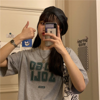 婕秘2020韩版宽松简约字母纯棉短袖t恤女cec学院风ins潮上衣春夏新款