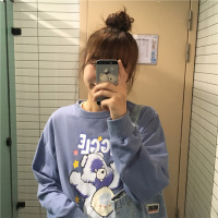 婕秘2019新款韩版外套ins圆领可爱卡通小熊卫衣女宽松学生原宿百搭潮