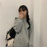 婕秘基础款2021早春纯色薄款圆领套头卫衣女外套复古百搭宽松oversize