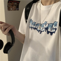 婕秘原创设计创意冰块字母印花白色纯棉宽松短袖T恤女ulzzang原宿bf风