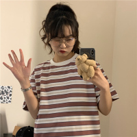婕秘复古韩版纯棉条纹短袖T恤女2021春夏新款宽松半袖bf上衣日系ins潮