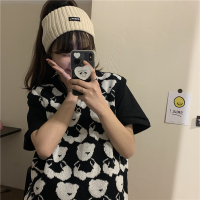 婕秘小熊马甲马夹V领毛衣针织衫女2021春季新款韩版宽松无袖上衣ins潮