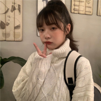 婕秘冬季纯色高领日系复古风古着毛衣针织衫女加厚外穿韩版温柔系上衣