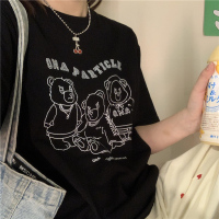 婕秘2021年新款韩版复古可爱卡通小熊印花古着短袖女宽松T恤潮ins原宿