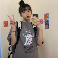 婕秘oversize短袖T恤女夏季新款搞怪卡通兔子印花宽松纯棉韩版ins上衣