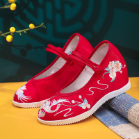 婕秘老北京布鞋女绣花鞋民族风古风汉服鞋子搭配纯白鞋子坡跟内增高女