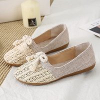 婕秘夏季女鞋2021新款百搭仙女风平底单鞋豆豆鞋镂空透气布鞋子渔夫鞋