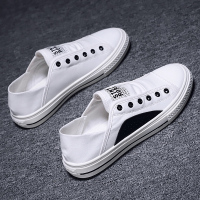 婕秘懒人布鞋男鞋夏季透气半托一脚蹬潮鞋软底平底板鞋男士小白帆布鞋