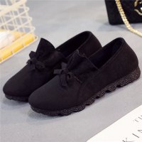 婕秘新秋季老北京布鞋女鞋单鞋平底黑色工作鞋一脚蹬妈妈大码42豆豆鞋