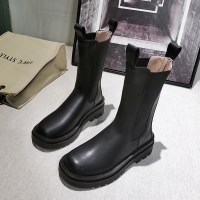 婕秘薄款马丁靴秋季女鞋2021新款英伦风中筒靴切尔西烟筒靴厚底短靴子