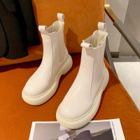 婕秘英伦风厚底马丁靴女春秋单靴子2021年新款烟筒靴增高显瘦白色短靴