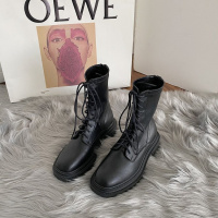 婕秘骑士马丁靴女2021春秋新款不过膝厚底中筒显瘦长靴子夏季薄款单靴