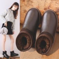 婕秘雪地靴女2021新款加绒加厚鞋子冬季棉鞋秋冬百搭皮面防水雪地棉女