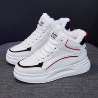 婕秘秋冬加绒高帮小白鞋子女2021年运动板鞋冬季平底皮面时尚百搭女鞋
