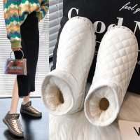 婕秘短筒雪地靴女2021冬季新款一脚蹬棉鞋加绒加厚防水短靴面包鞋