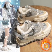 婕秘女鞋2021新款冬季加绒保暖棉鞋学院风百搭休闲运动鞋子加绒老爹鞋