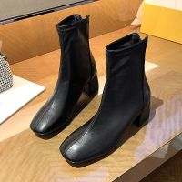 婕秘马丁靴女ins潮英伦风百搭2021年新款后拉链高跟切尔西短靴秋单靴