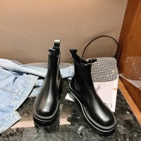 婕秘马丁靴女冬加绒2021年新款烟筒切尔西短靴子女百搭厚底英伦风秋鞋