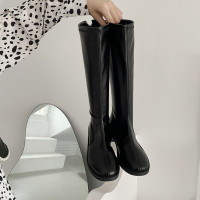 婕秘靴子女2021年秋季新款不过膝平底长靴中筒显瘦小个子骑士靴女靴